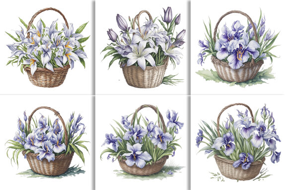 Watercolor Floral Flower Basket Design