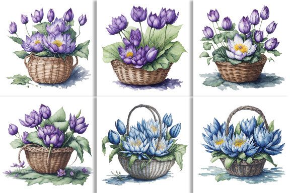 Watercolor Floral Flower Basket Design