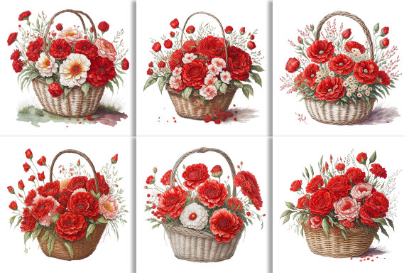 Watercolor Floral Flower Basket Design