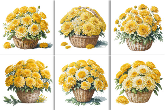 Watercolor Floral Flower Basket Design