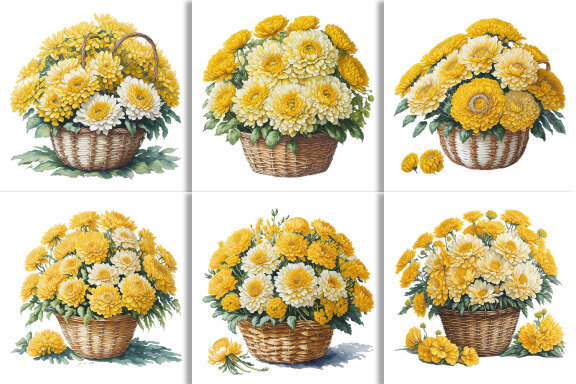 Watercolor Floral Flower Basket Design