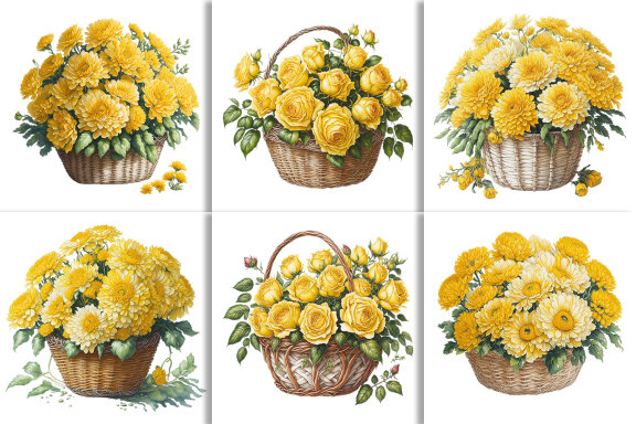 Watercolor Floral Flower Basket Design
