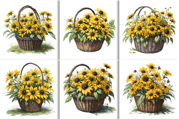 Watercolor Floral Flower Basket Design