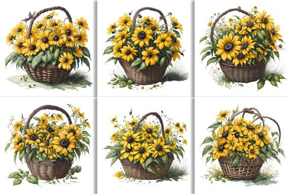 Watercolor Floral Flower Basket Design