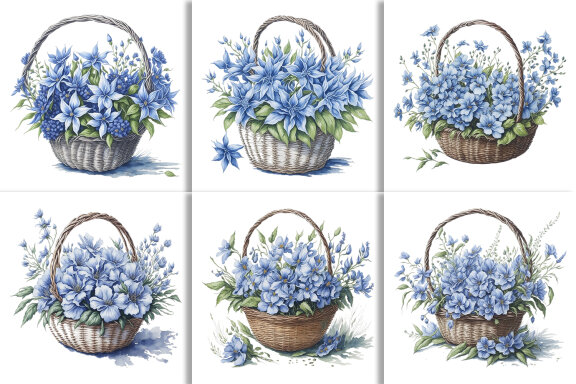 Watercolor Floral Flower Basket Design