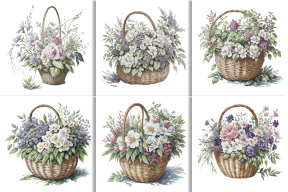 Watercolor Floral Flower Basket Design