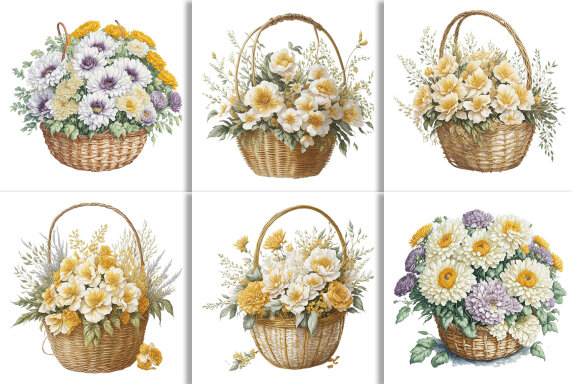 Watercolor Floral Flower Basket Design