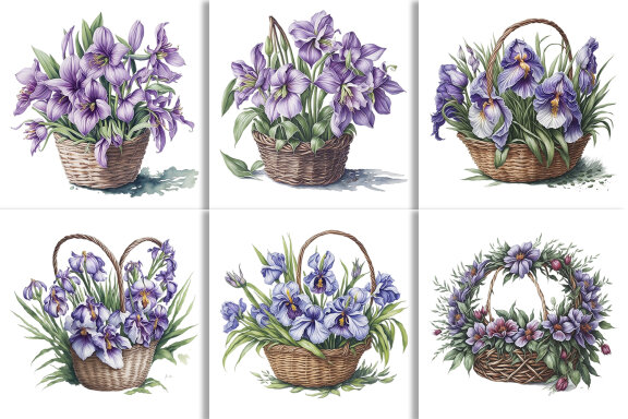 Watercolor Floral Flower Basket Design