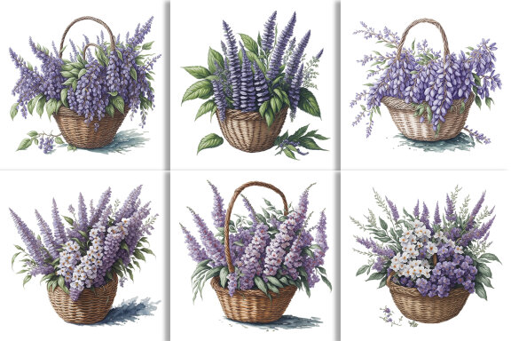 Watercolor Floral Flower Basket Design