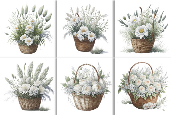 Watercolor Floral Flower Basket Design