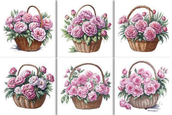 Watercolor Floral Flower Basket Design