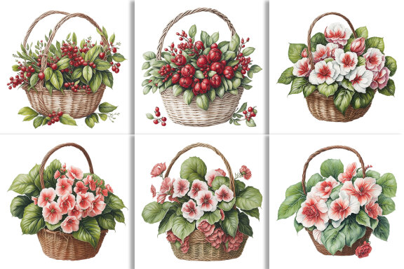 Watercolor Floral Flower Basket Design