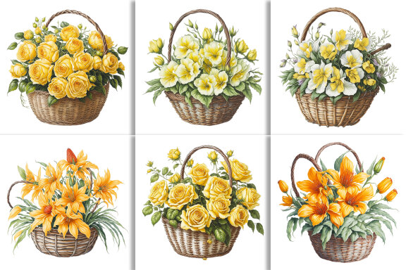 Watercolor Floral Flower Basket Design