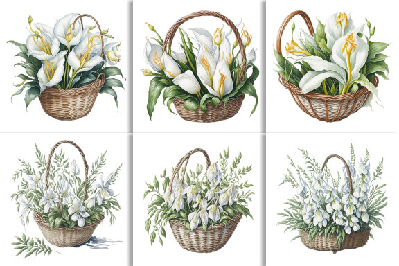 Watercolor Floral Flower Basket Design