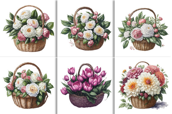 Watercolor Floral Flower Basket Design