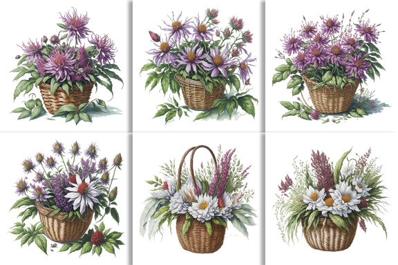 Watercolor Floral Flower Basket Design