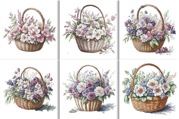 Watercolor Floral Flower Basket Design