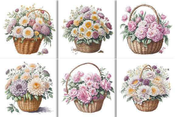 Watercolor Floral Flower Basket Design