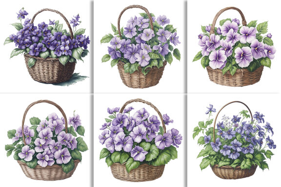 Watercolor Floral Flower Basket Design