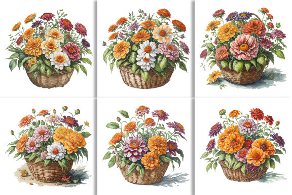 Watercolor Floral Flower Basket Design