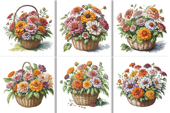 Watercolor Floral Flower Basket Design