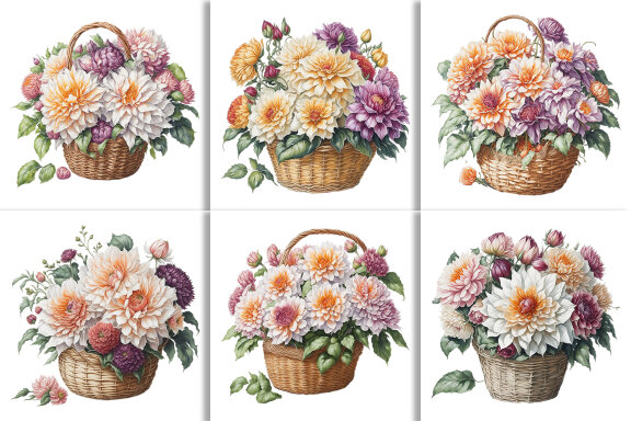 Watercolor Floral Flower Basket Design