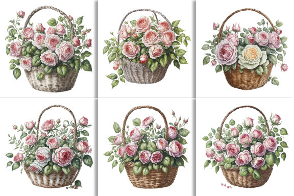 Watercolor Floral Flower Basket Design