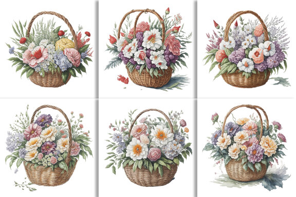Watercolor Floral Flower Basket Design