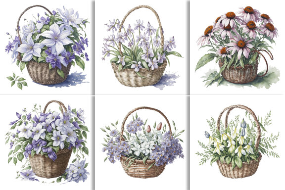 Watercolor Floral Flower Basket Design