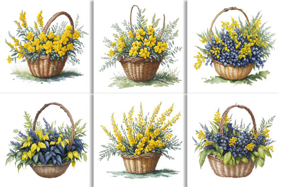 Watercolor Floral Flower Basket Design