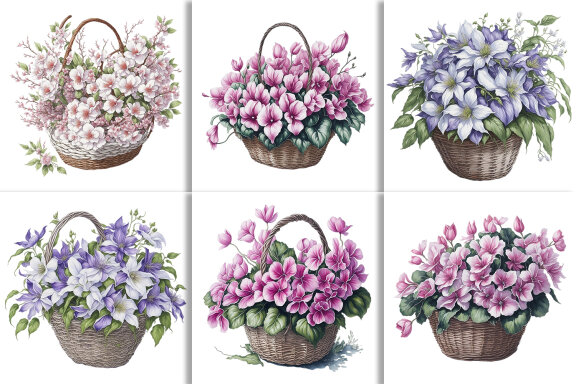 Watercolor Floral Flower Basket Design