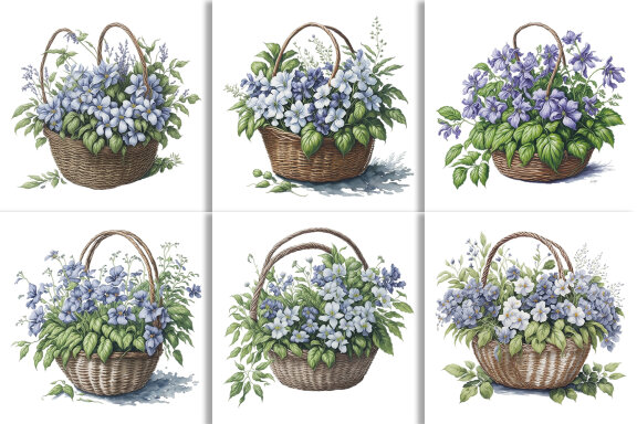 Watercolor Floral Flower Basket Design