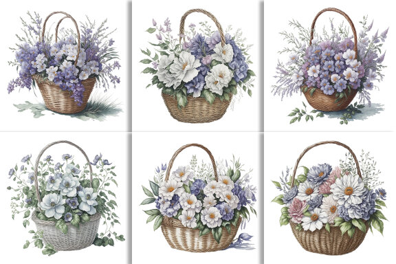 Watercolor Floral Flower Basket Design
