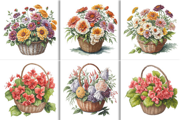 Watercolor Floral Flower Basket Design