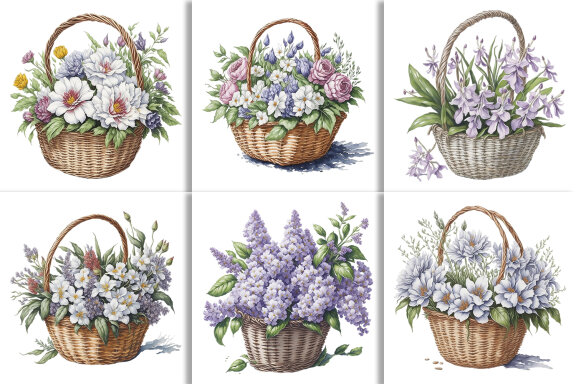 Watercolor Floral Flower Basket Design