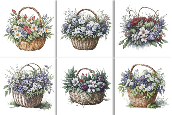 Watercolor Floral Flower Basket Design