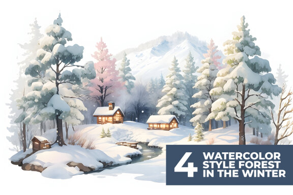 Watercolor Forest in The Winter FREE Images