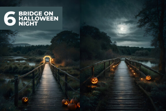 6 Bridge Halloween at Night Stock Image
