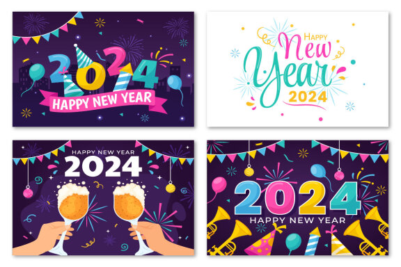 15 Happy New Year 2024 FREE Illustrations
