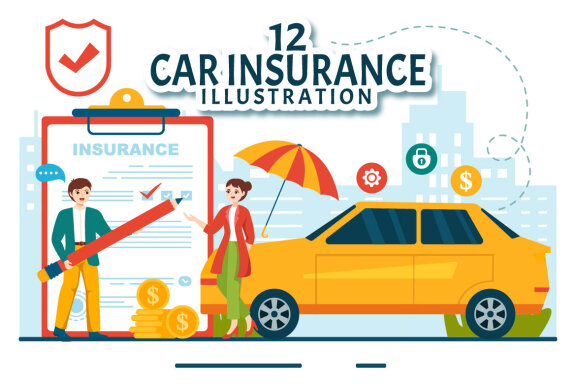 12 Car Insurance Vector Illustration