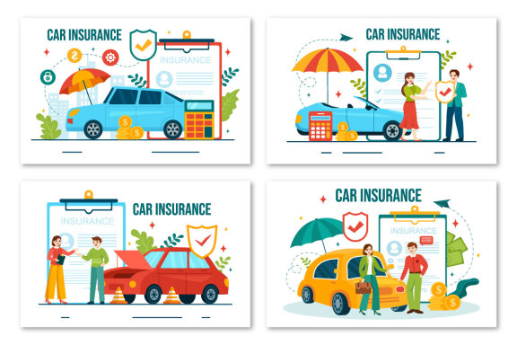 12 Car Insurance Vector Illustration