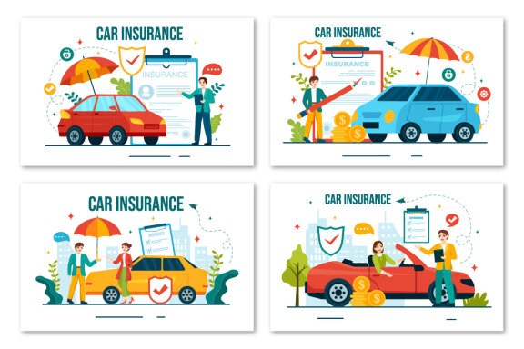 12 Car Insurance Vector Illustration