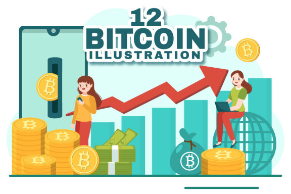 12 Bitcoin Cryptocurrency Coins Illustration