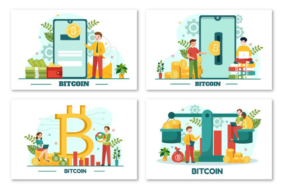 12 Bitcoin Cryptocurrency Coins Illustration