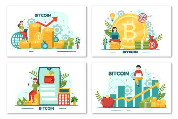 12 Bitcoin Cryptocurrency Coins Illustration