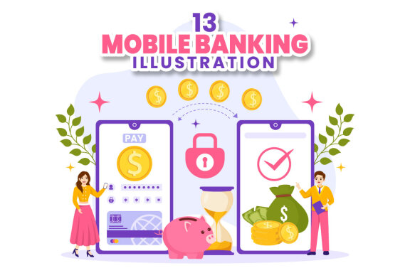 13 Mobile Banking Vector Illustration