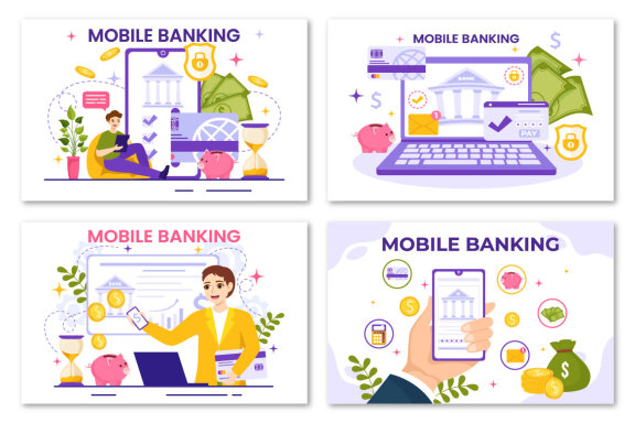 13 Mobile Banking Vector Illustration
