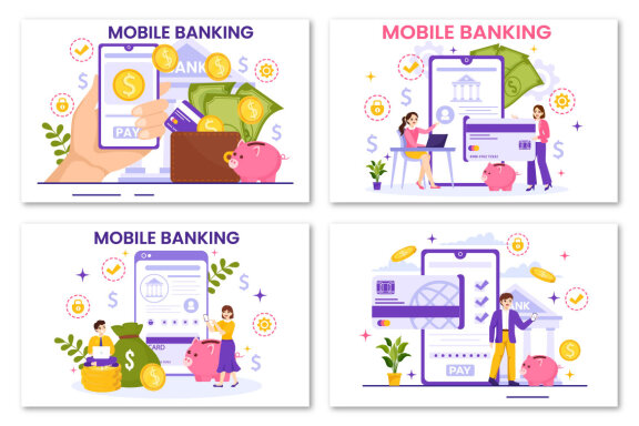 13 Mobile Banking Vector Illustration