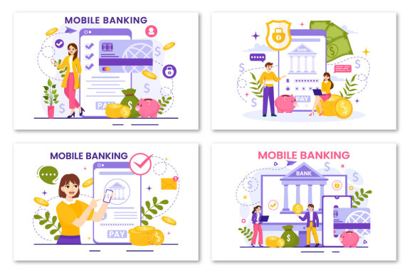 13 Mobile Banking Vector Illustration