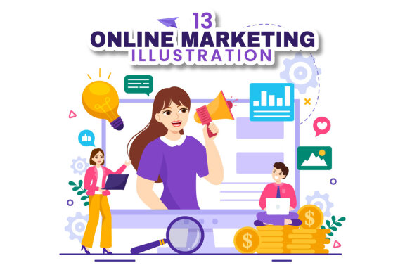13 Digital Online Marketing Illustration
